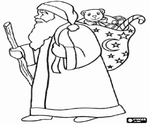desenho de Papai Noel com o saco de prendas de Natal para colorir