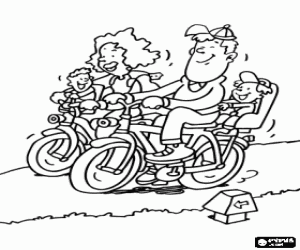 desenho de Passeio familiar de bicicleta pelo parque para colorir