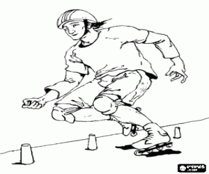 desenho de Patins Inline em um exerc�cio do slalom para colorir