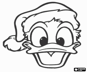 desenho de Pato Donald muito feliz com um chap�u de Papai Noel  para colorir