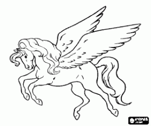 desenho de P�gaso - O cavalo alado galopando e voando atrav�s do ar para colorir