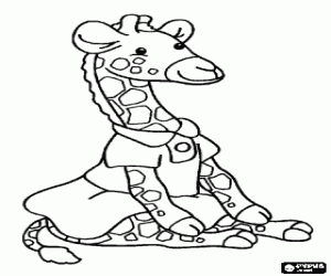 desenho de Pequena girafa vestida sentada no ch�o  para colorir