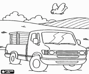 desenho de Pequeno caminh�o na paisagem para colorir