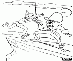 desenho de Peter Pan lutando com o Capit�o Gancho para colorir