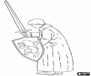 desenho de Peter Pevensie com uma espada e um escudo em Narnia para colorir