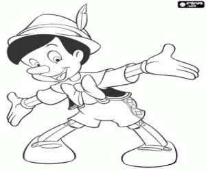 desenho de Pin�quio feliz, ele � um fantoche com vida, mas com o corpo de madeira para colorir