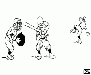 desenho de Pitcher, rebatedor e receptor pronto para lan�amento para colorir