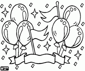 desenho de P�ster com bandeiras e bal�es para comemorar o Ano Novo para colorir