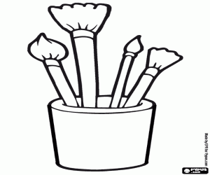 desenho de Pote com pinc�is para colorir
