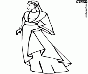 desenho de Princesa com vestido de noite e uma tiara na festa para colorir