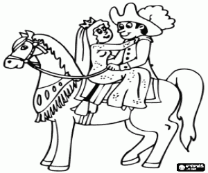 desenho de Pr�ncipe e princesa cavalgando um cavalo para colorir