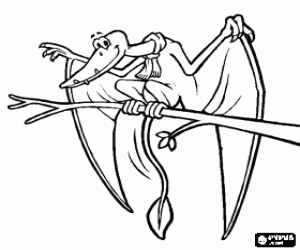 desenho de Pterod�tilo em um galho para colorir