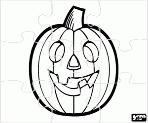 desenho de Puzzle de ab�bora t�pica da festa, esvaziada com um monstruoso rosto para ser iluminada com uma vela para colorir