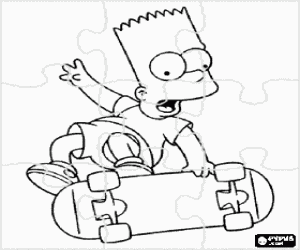 desenho de Puzzle de Bart Simpson caindo do skate para colorir