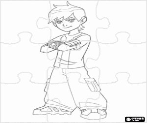 desenho de Puzzle de Ben 10 ou Ben Tennyson com o dispositivo alien�gena Omnitrix que permite transformar ele em diferentes extraterrestres para colorir