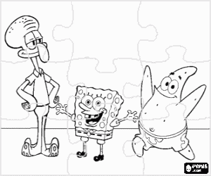 desenho de Puzzle de Bob Esponja ou SpongeBob e seus amigos Patrick Estrela e Lula Molusco Tent�culos para colorir