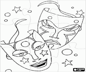 desenho de Puzzle de Carnaval - Qebra-cabe�a de M�scaras cl�ssicas para colorir