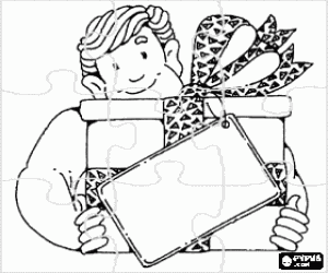 desenho de Puzzle de grande presente para o pai com uma fita e um cart�o para colorir