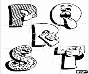 desenho de Puzzle de Letras P, Q, R e S com desenhos engra�ados para colorir
