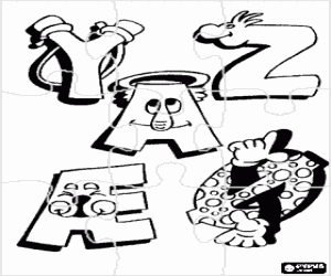 desenho de Puzzle de letras Y, Z e outras com desenhos engra�ados para colorir