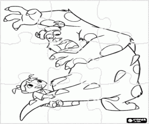 desenho de Puzzle de Monstros S. A. - Quebra-cabe�as de Monstros e Companhia - Puzzle de Sulley e uma menina para colorir
