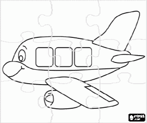 desenho de Puzzle de pequeno avi�o com rosto para colorir