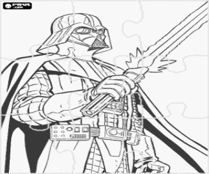 desenho de Puzzle de Star Wars, Darth Vader com seu sabre de luz para colorir