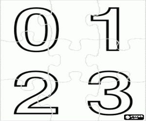 desenho de Puzzle dos d�gitos ou dos n�meros 0, 1, 2 e 3 para colorir