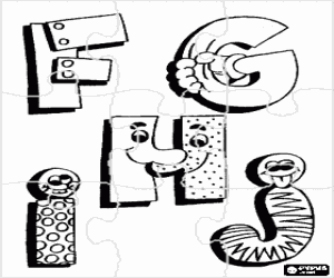 desenho de Quebra-cabe�as de Letras F, G, H e J com desenhos engra�ados para colorir