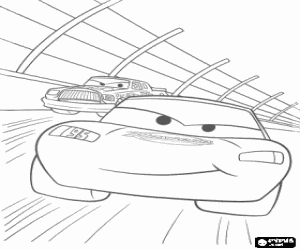 desenho de Rel�mpago McQueen altamente concentrada durante a corrida para colorir
