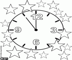 desenho de Rel�gio marcando quase meia-noite na v�spera de Ano Novo para colorir