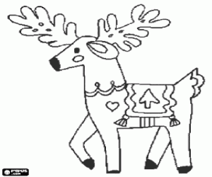 desenho de Rena adornada com decora��es de Natal para colorir