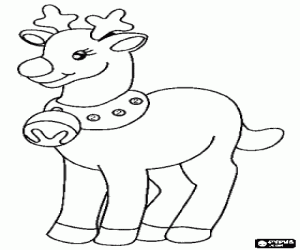 desenho de Rena de Natal com uma coleira com cascavel para colorir