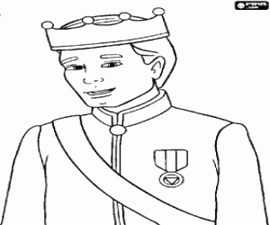 desenho de  Retrato do pr�ncipe herdeiro com a coroa e o uniforme de gala com medalha para colorir