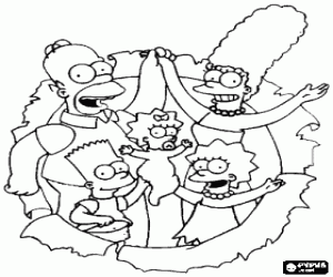 desenho de Retrato dos Simpsons: Homer, Marge, Bart, Lisa e Maggie para colorir