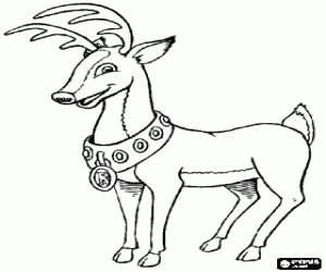 desenho de Rodolfo ou Rudolph, a rena do nariz vermelho, o l�der das renas do Papai Noel para colorir
