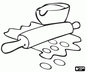 desenho de Rolo da massa feito em madeira para estender a massa para colorir