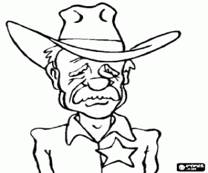 desenho de Rosto do velho xerife com um chap�u caub�i e estrela no peito para colorir