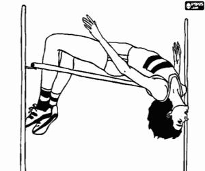 desenho de Saltador tentando superar a fasquia no salto em altura para colorir