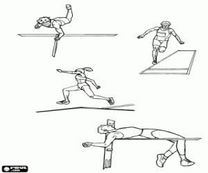 desenho de Saltos com vara, em dist�n�a ou comprimento, salto triplo e salto em altura para colorir