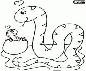 desenho de Serpente f�mea com sua cria apenas depois de quebrar a casca do ovo para colorir