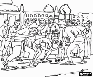 desenho de Sidarta Gautama e sua primeira vis�o de velhice para colorir