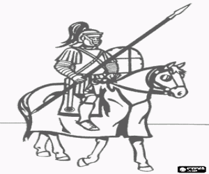 desenho de Soldado Romano a cavalo com lan�a e escudo para colorir