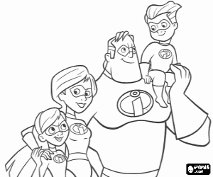 desenho de Sr. Incr�vel, Elastigirl, Violeta, Flecha e Zez� para colorir