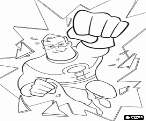 desenho de Sr. Incr�vel quebrando um vidro com o seu super punho para colorir