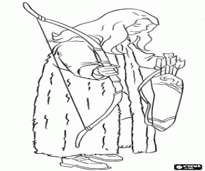 desenho de Susan Pevensie com as suas armas, arco e flechas para colorir
