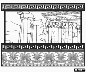 desenho de Templo grego da ordem cor�ntia, os capit�is das colunas com folhas de acanto para colorir