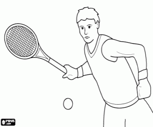 desenho de Tenista se preparando para acertar uma direita ou forehand em uma partida de t�nis para colorir