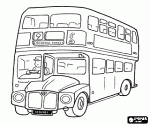desenho de T�pico �nibus urbano de dois andares, Londres, Inglaterra para colorir