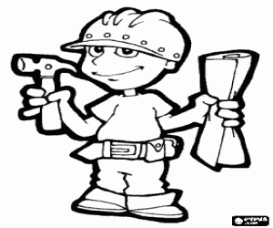 desenho de Trabalhador da constru��o com capacete e um martelo para colorir